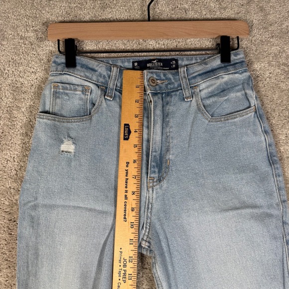 Hollister Womens 1 High Rise Straight Leg Distressed Light Denim Mom Jeans 25x31 - Picture 3 of 10